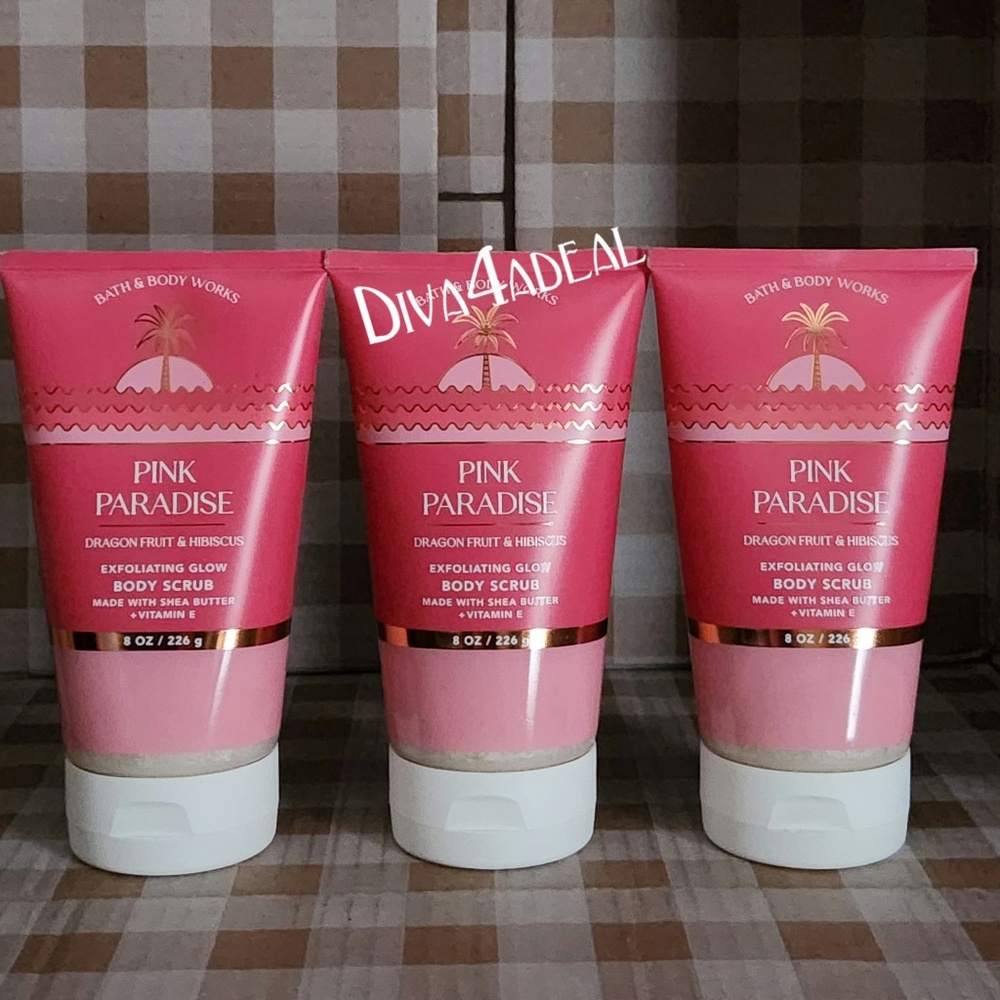 3x Bath & Body Works PINK PARADISE Dragonfruit & Hibiscus 8oz Body Scrubs